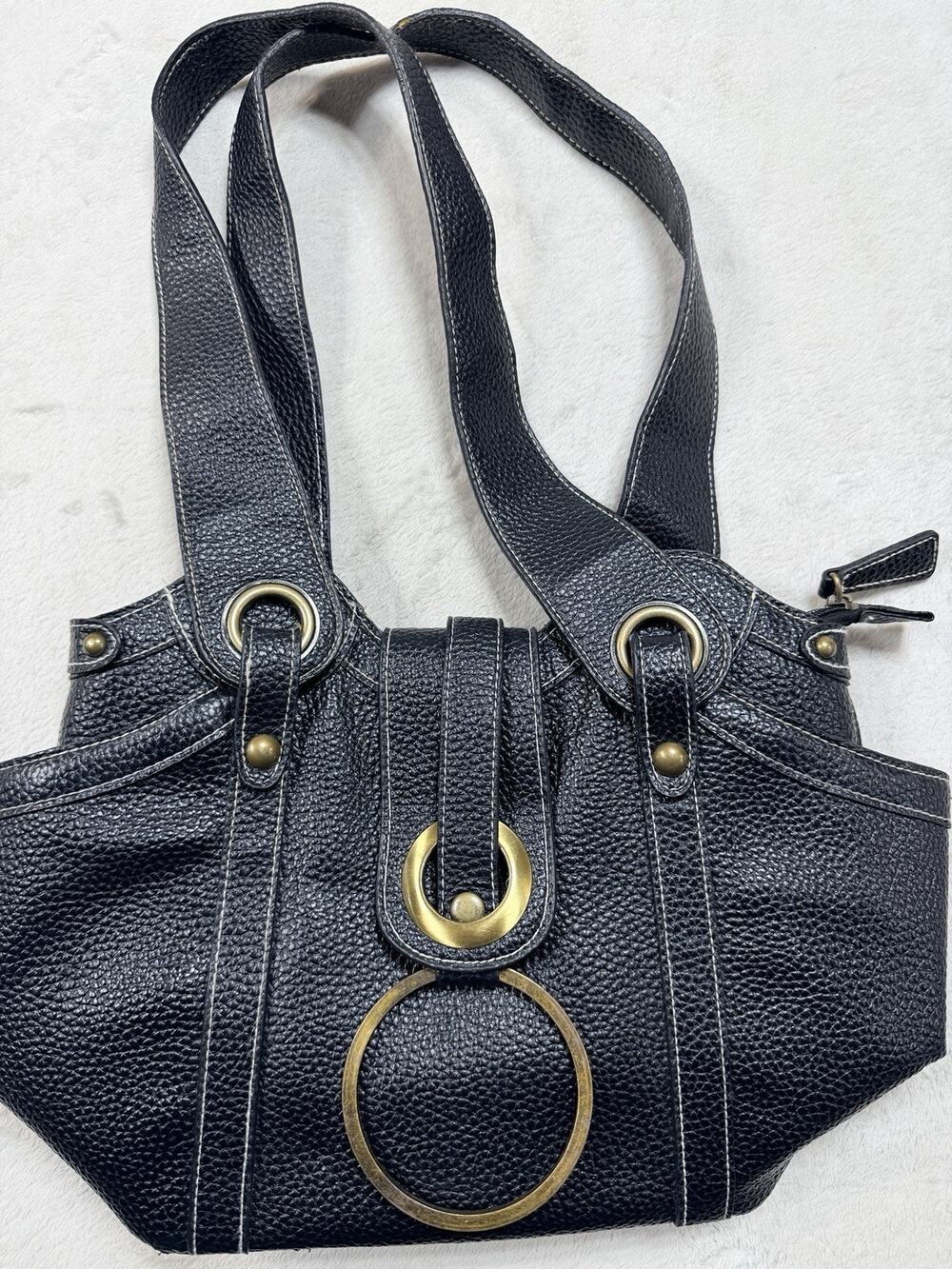 Arcadia USA Black Pebbled Leather Handbag Shoulder Bag Vintage 2000s O-Ring